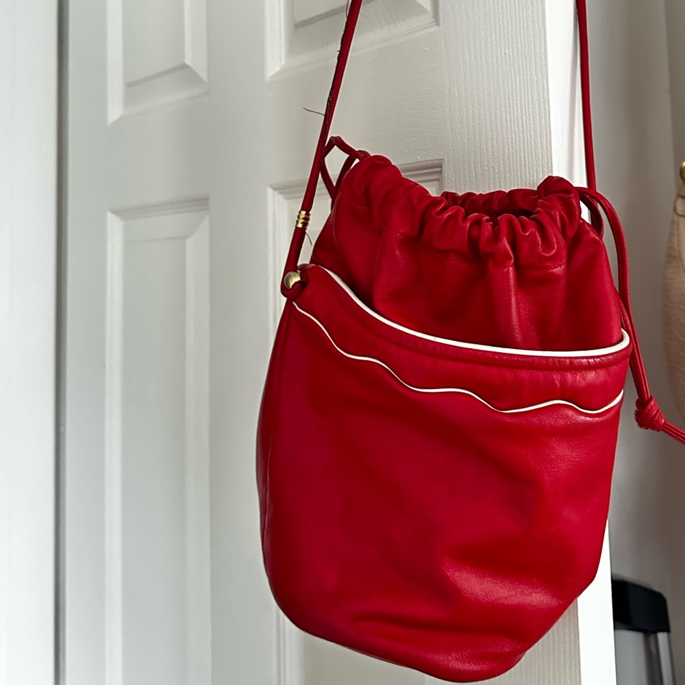 Red Leather Bucket Bag Italian Vintage